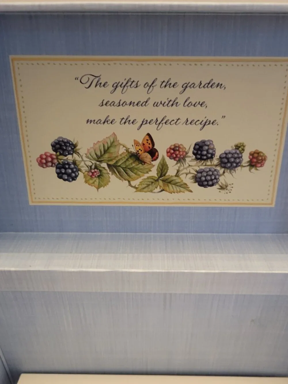 Hallmark Refillable Recipe Box Botanical Butterfly Blue w/ Cards & Dividers